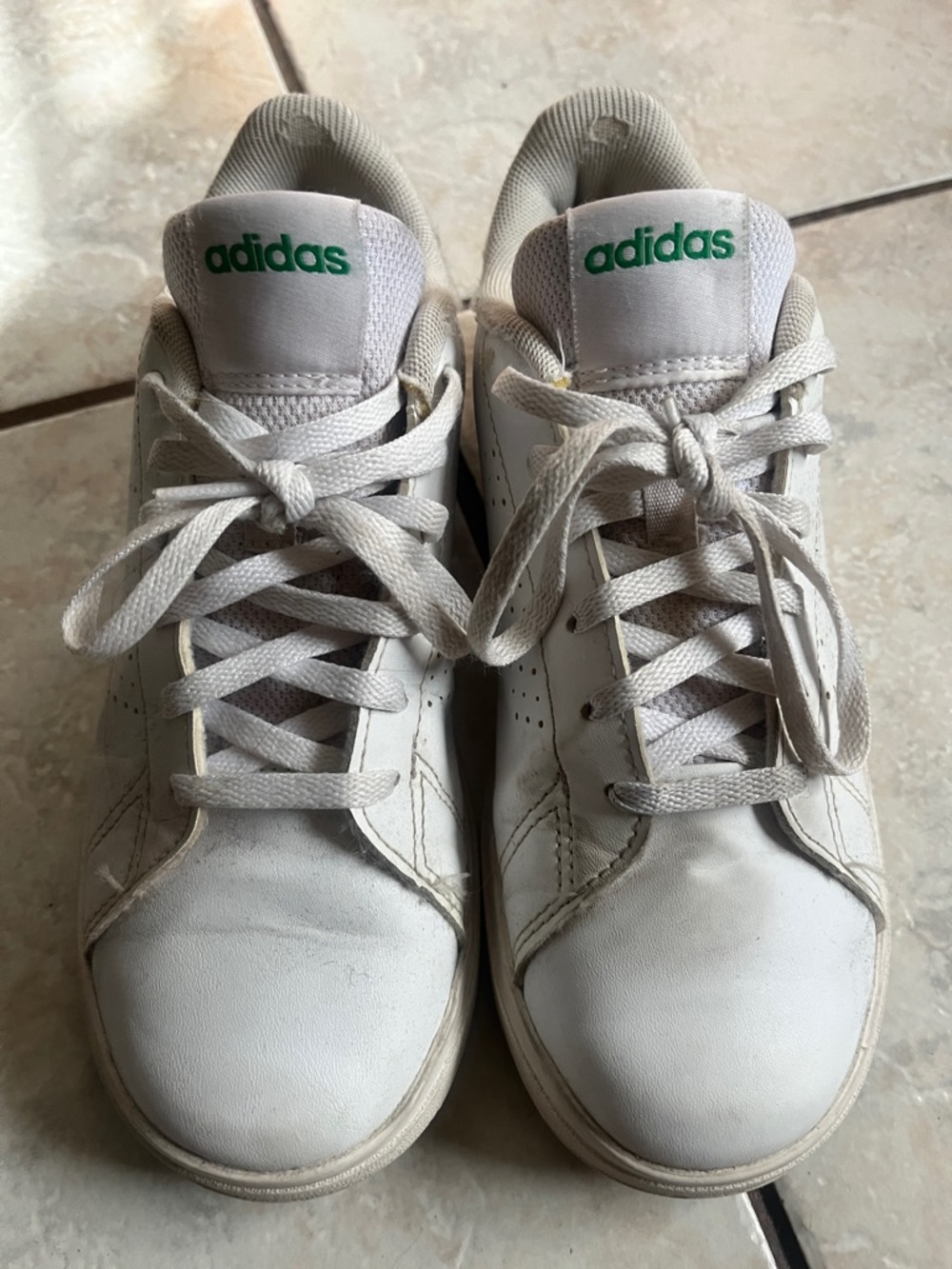 adidas White Sneakers with Green Logo Accents